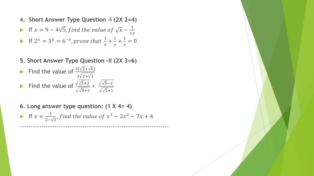 4 short answer type question i 2x 2 4 1