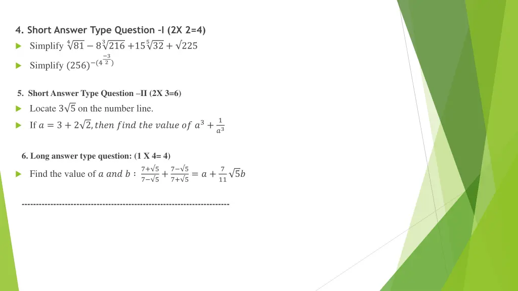 4 short answer type question i 2x 2 4