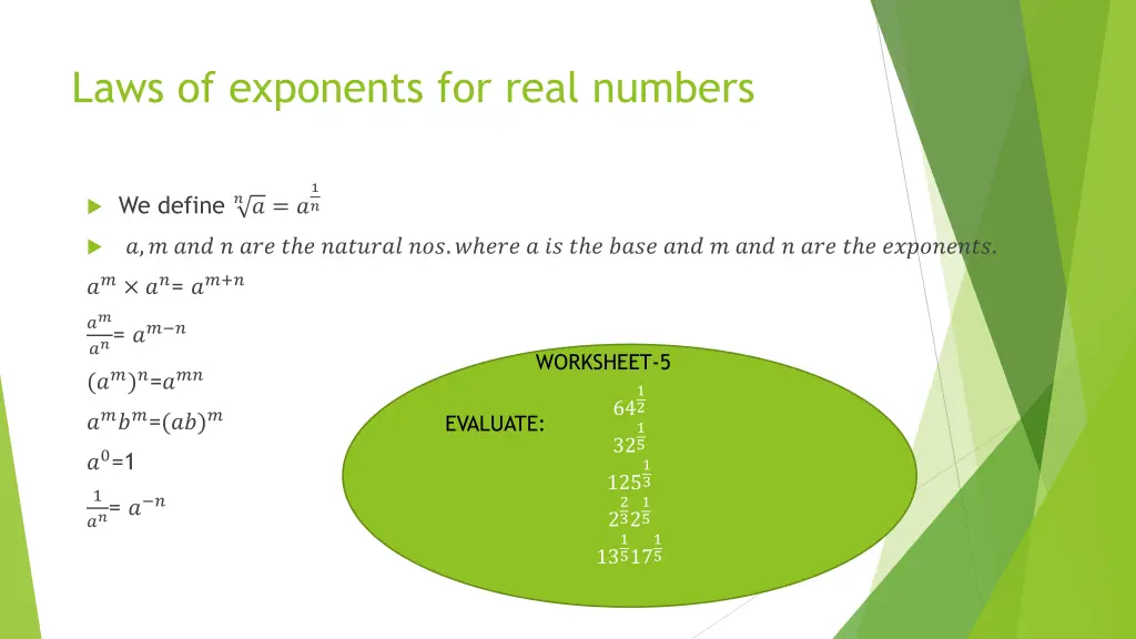 laws of exponents for real numbers