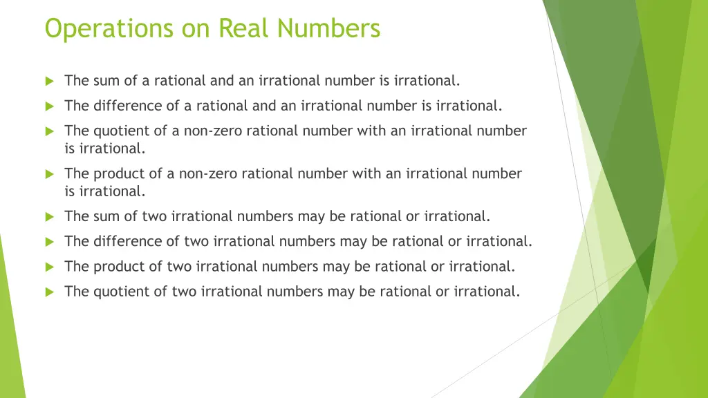 operations on real numbers