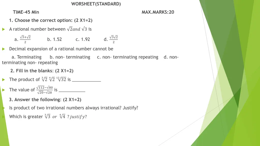 worsheet standard