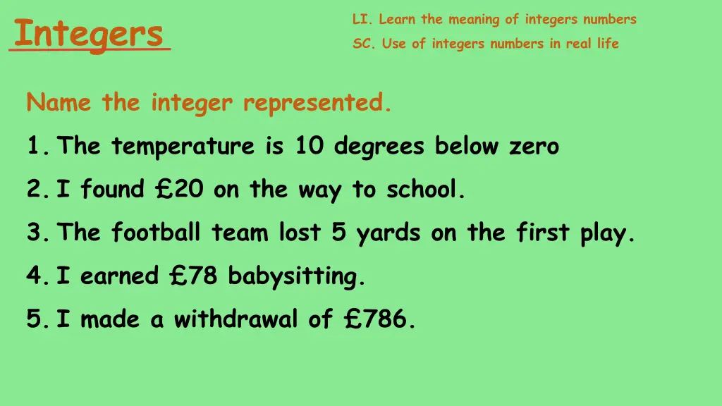 integers 9