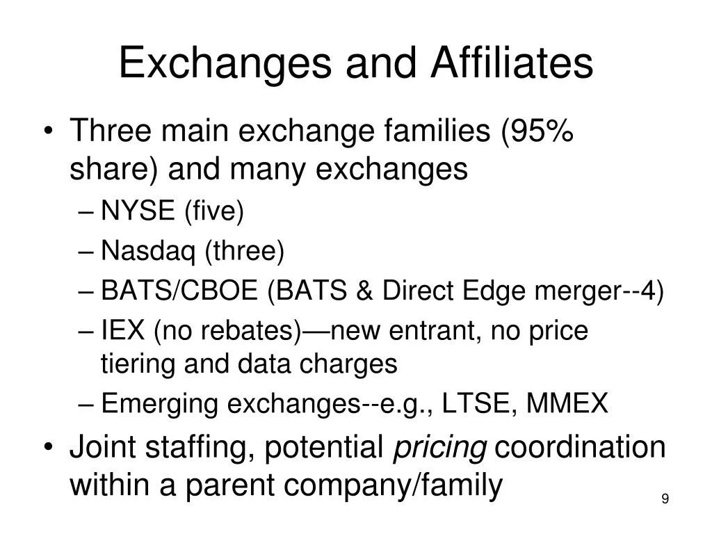 exchanges and affiliates