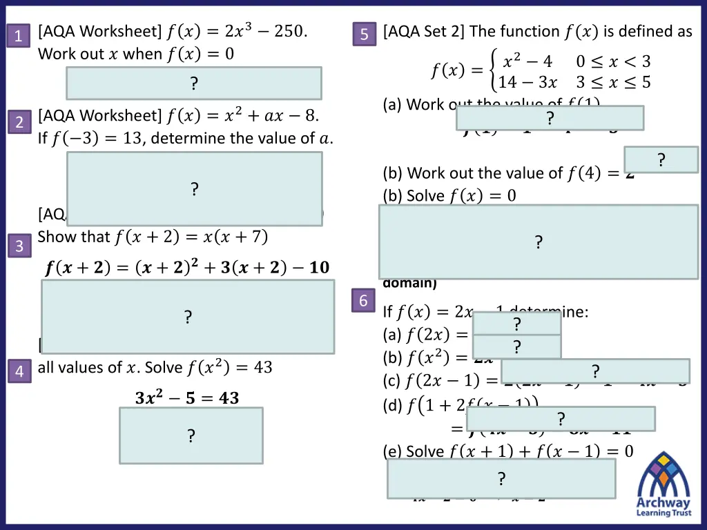 aqa worksheet 2 3 250 work out when 0