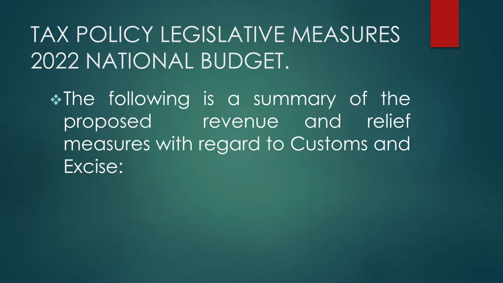 tax policy legislative measures 2022 national