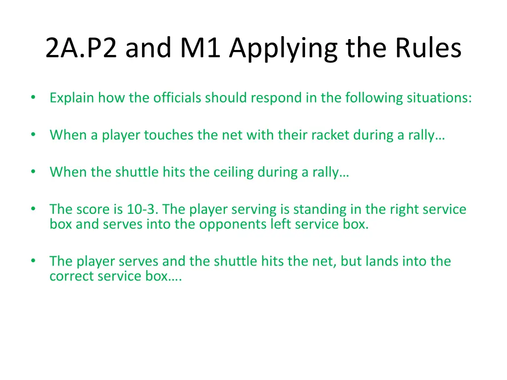 2a p2 and m1 applying the rules