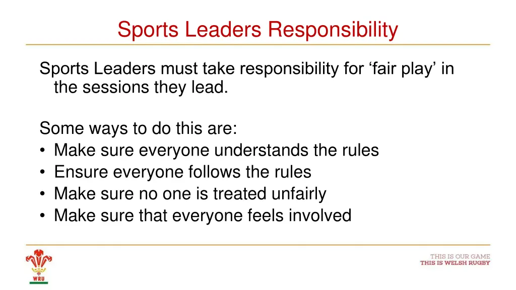 sports leaders responsibility