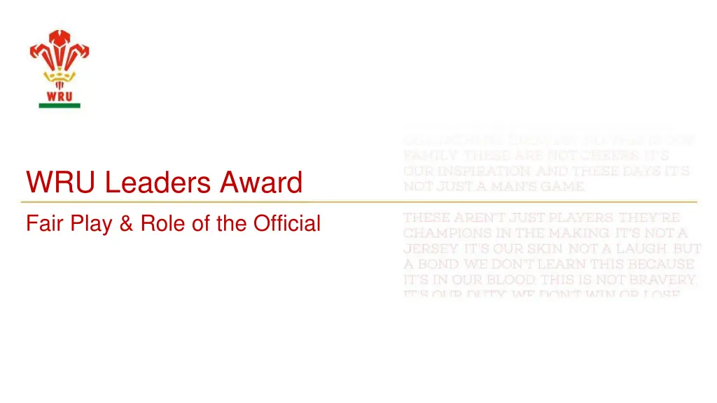 wru leaders award fair play role of the official