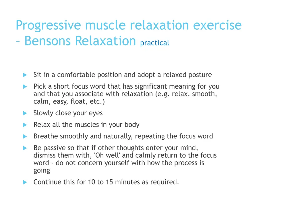 progressive muscle relaxation exercise bensons