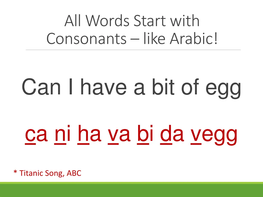 all words start with consonants like arabic