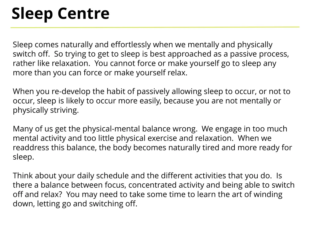 sleep centre