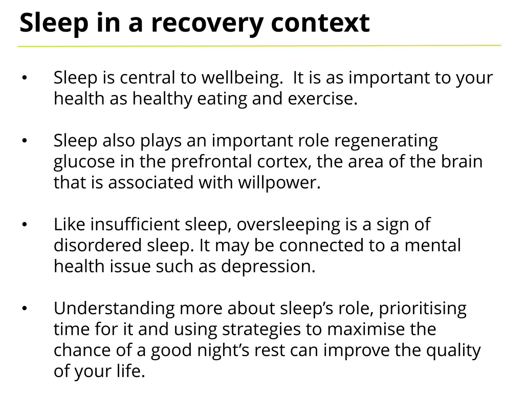 sleep in a recovery context