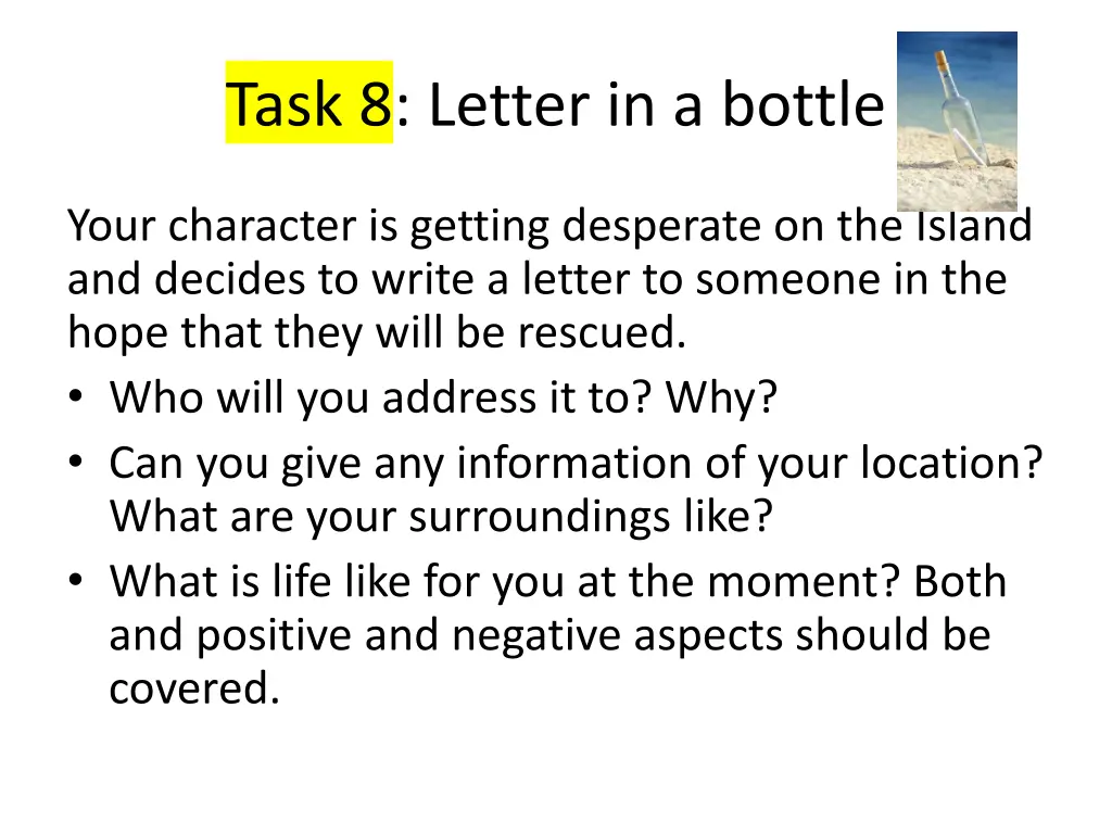 task 8 letter in a bottle