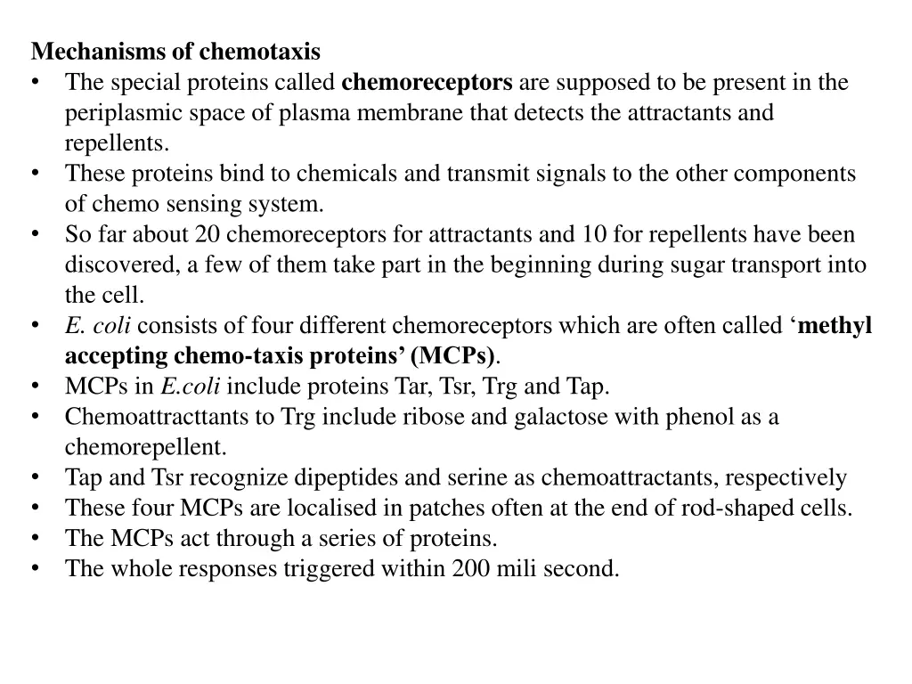 mechanisms of chemotaxis the special proteins