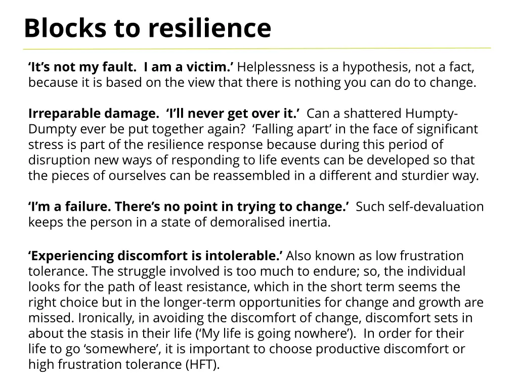 blocks to resilience