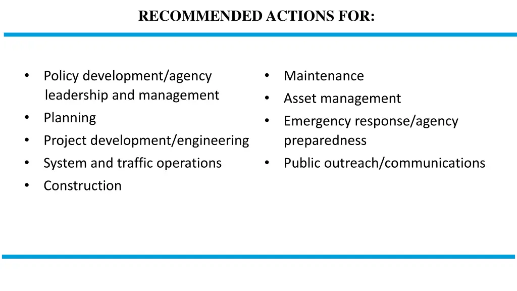 recommended actions for