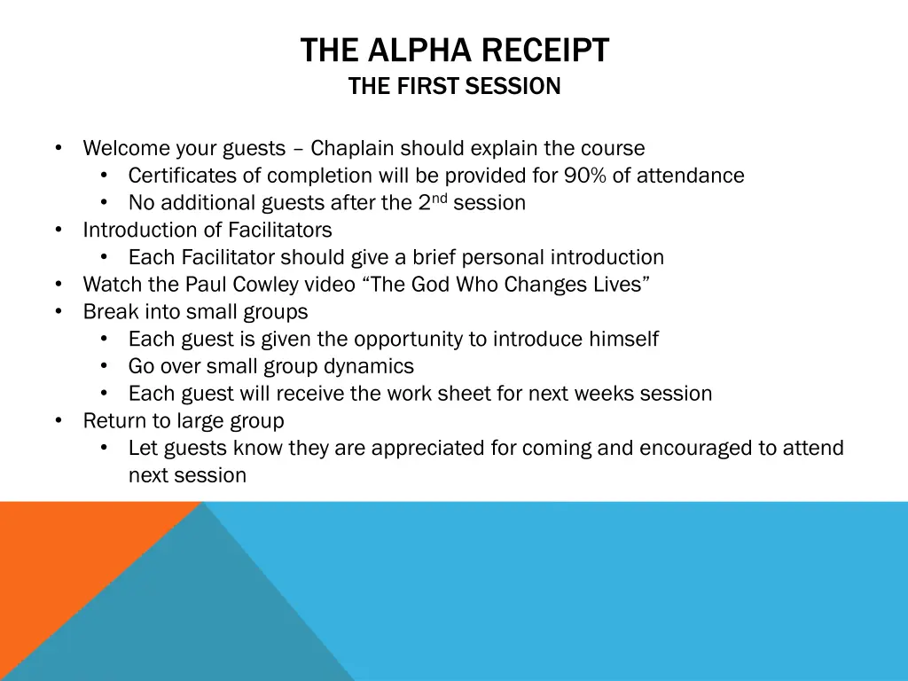 the alpha receipt the first session