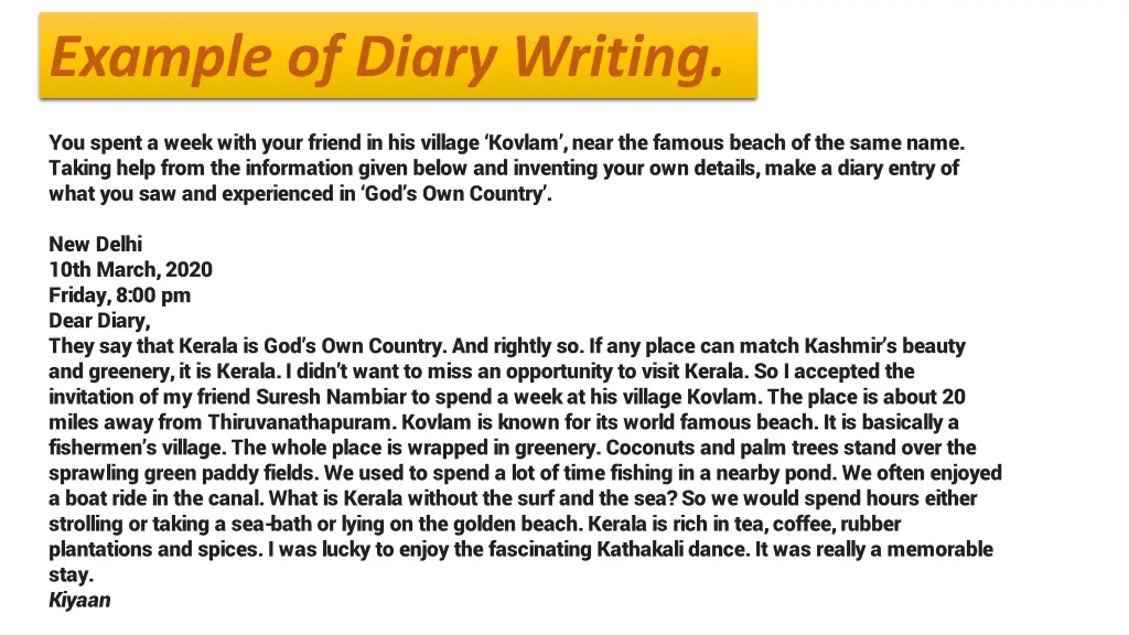 example of diary writing