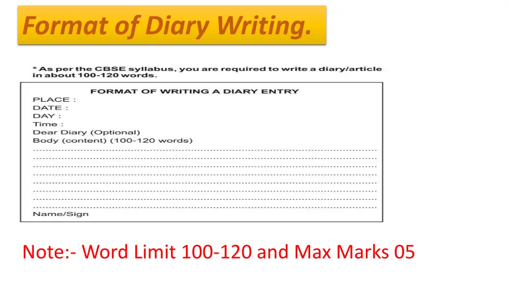 format of diary writing