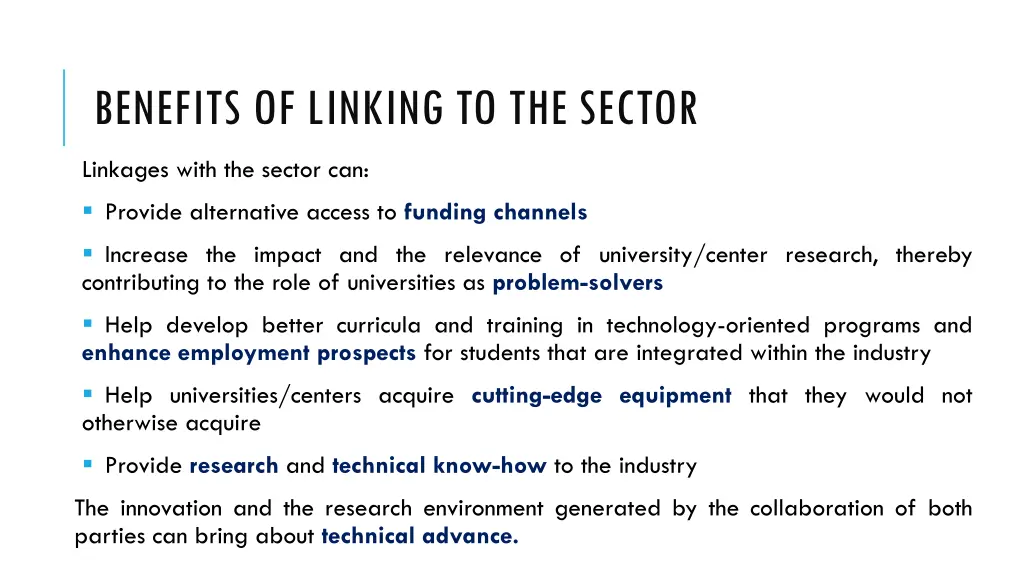 benefits of linking to the sector