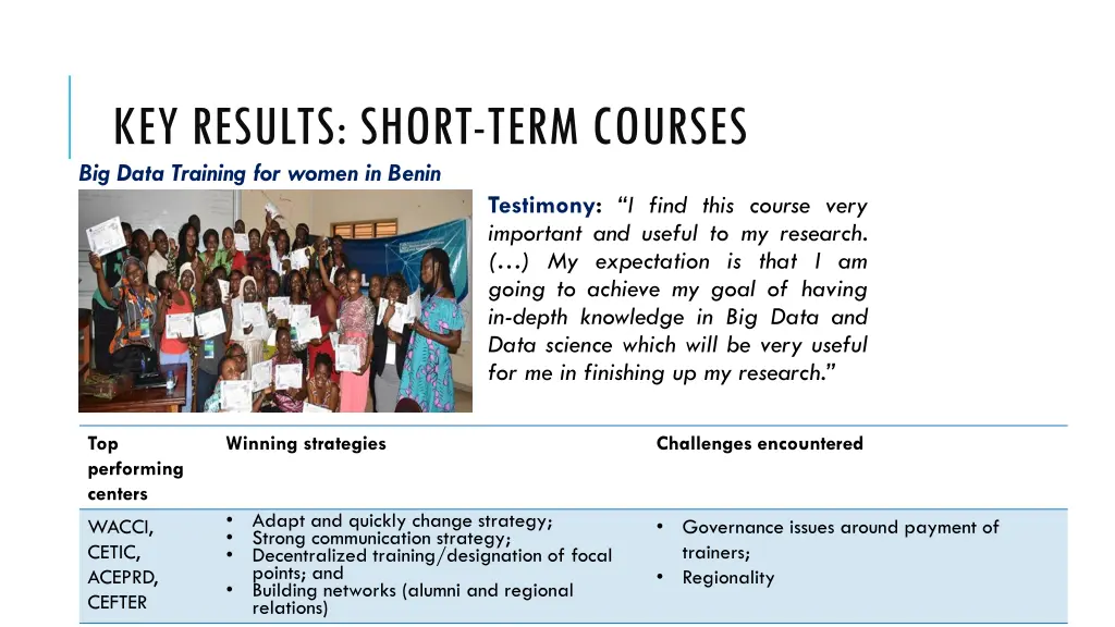 key results short term courses big data training