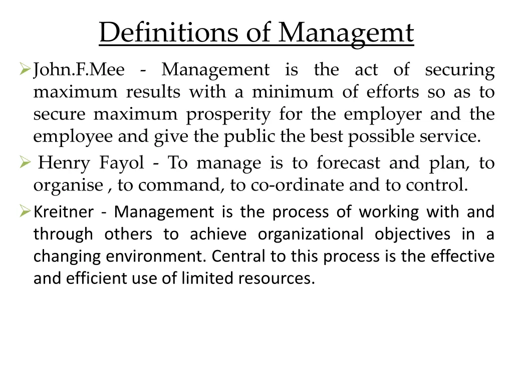 definitions of managemt john f mee management