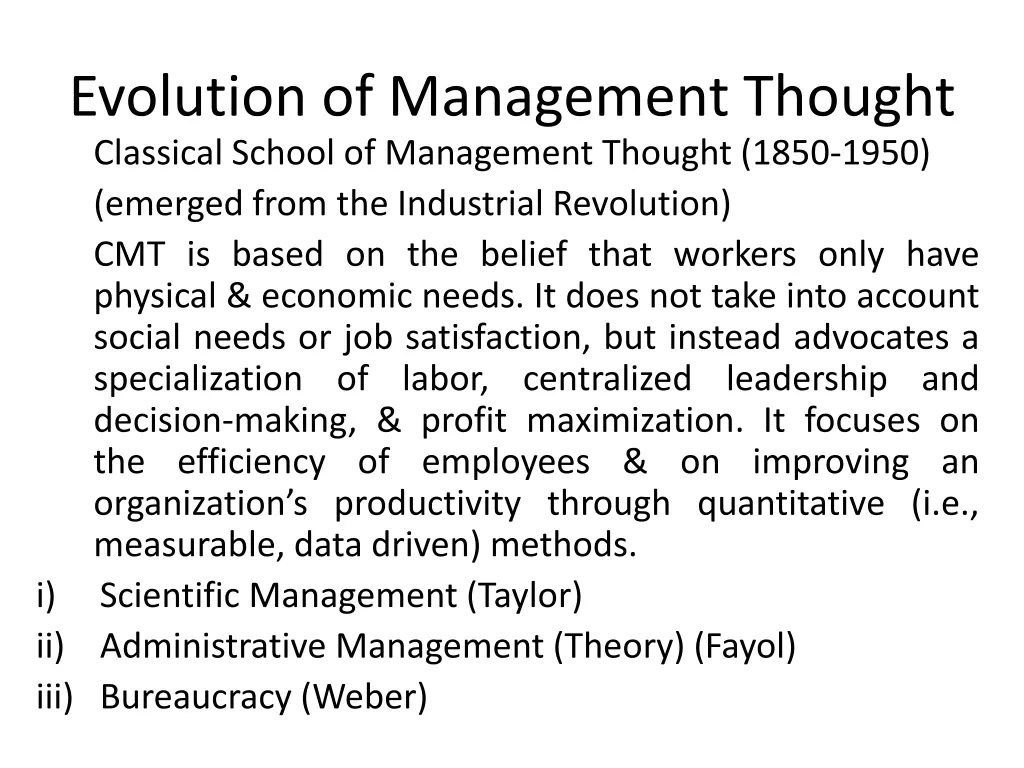 evolution of management thought classical school