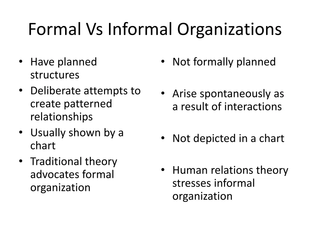 formal vs informal organizations