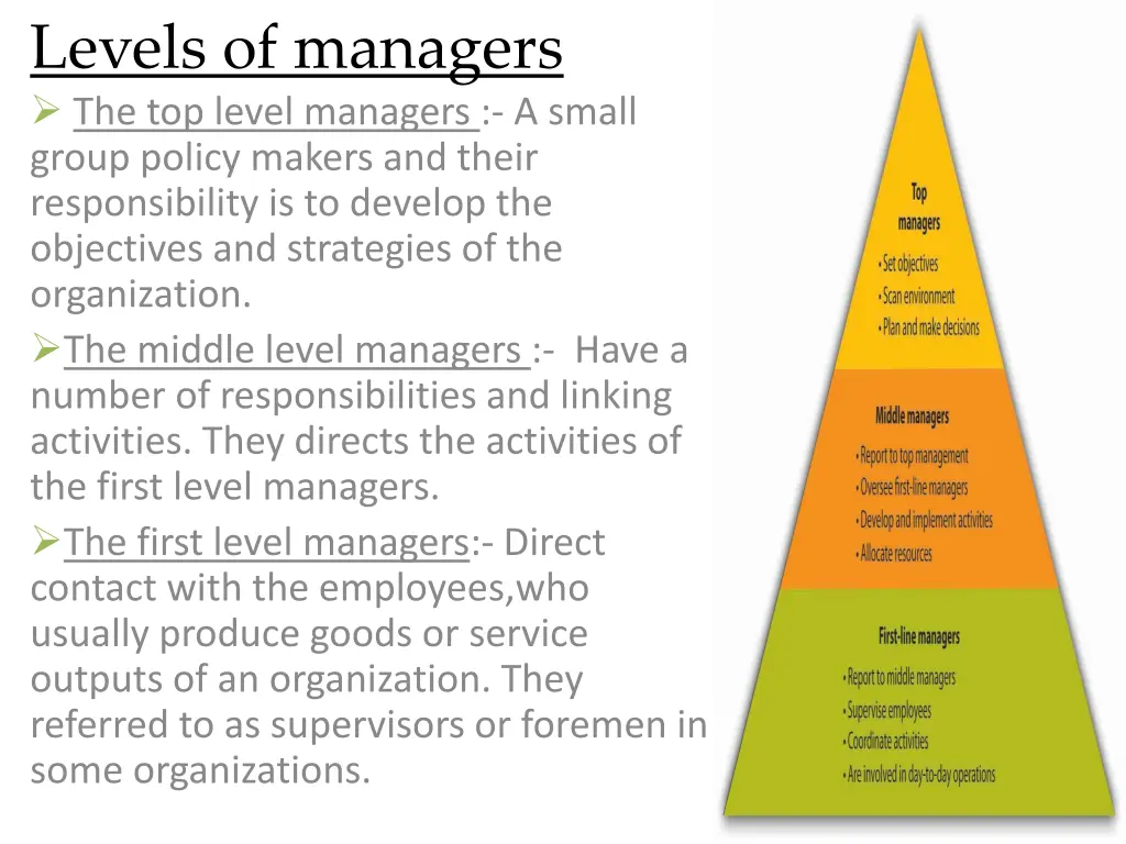 levels of managers the top level managers a small