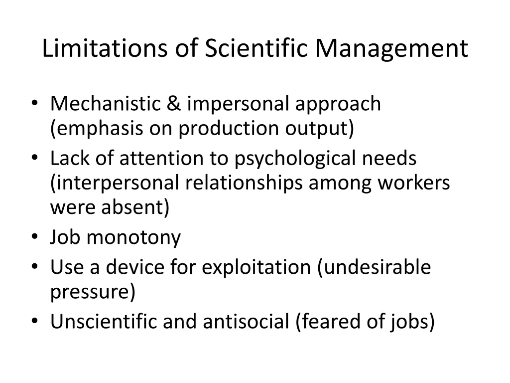 limitations of scientific management