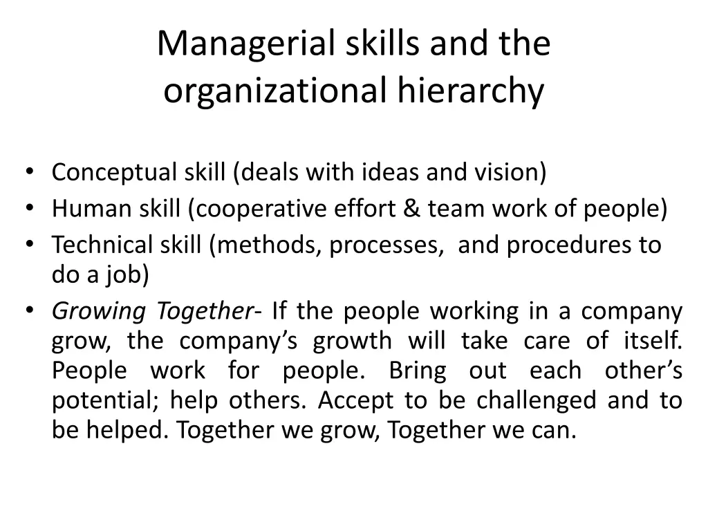 managerial skills and the organizational hierarchy