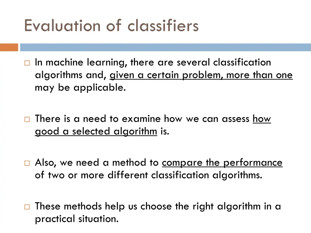 evaluation of classifiers