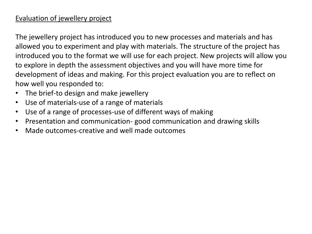 evaluation of jewellery project