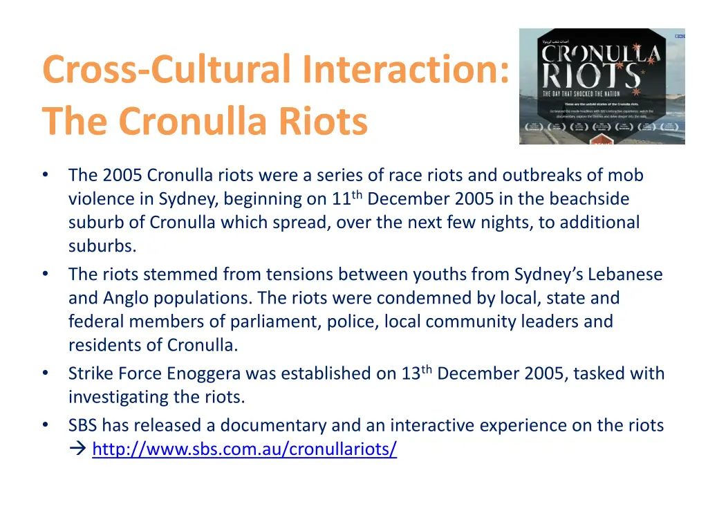 cross cultural interaction the cronulla riots