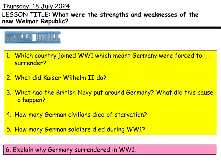 thursday 18 july 2024 lesson title what were