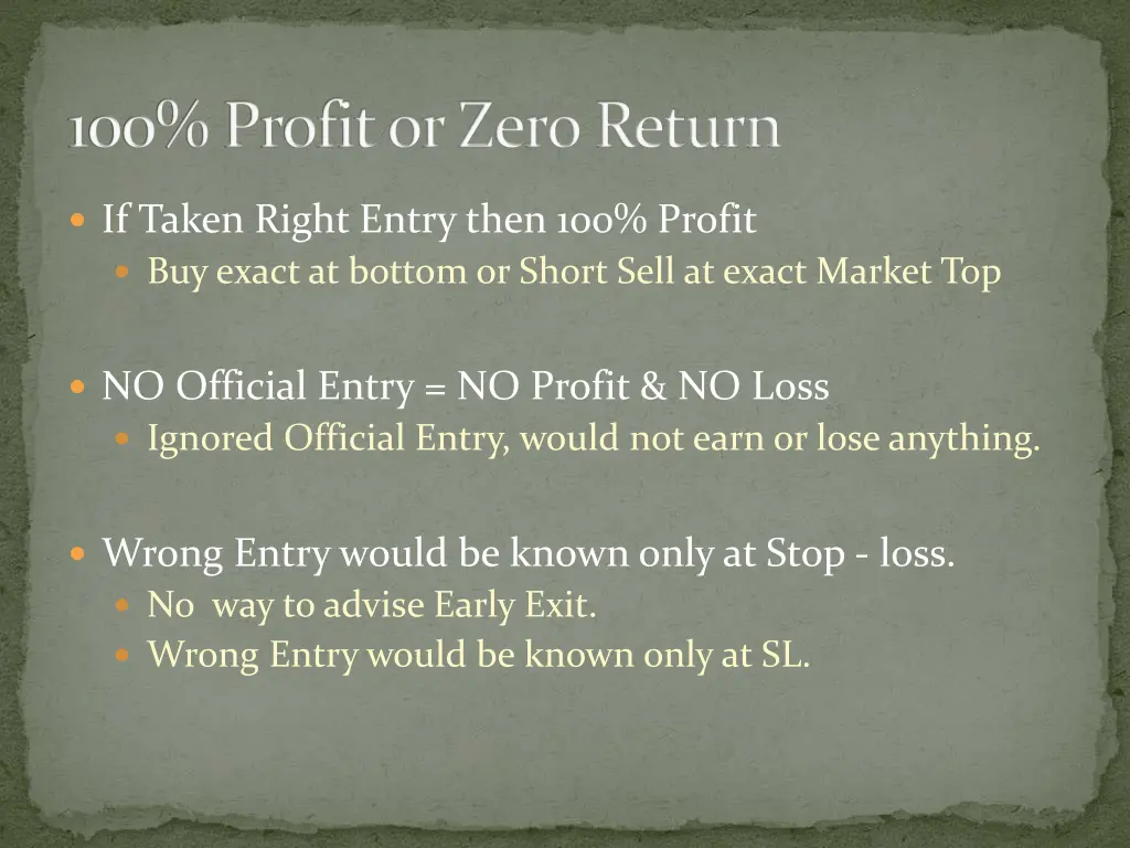 100 profit or zero return