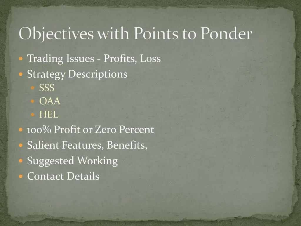 objectives with points to ponder