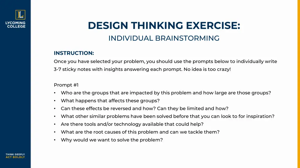 design thinking exercise individual brainstorming