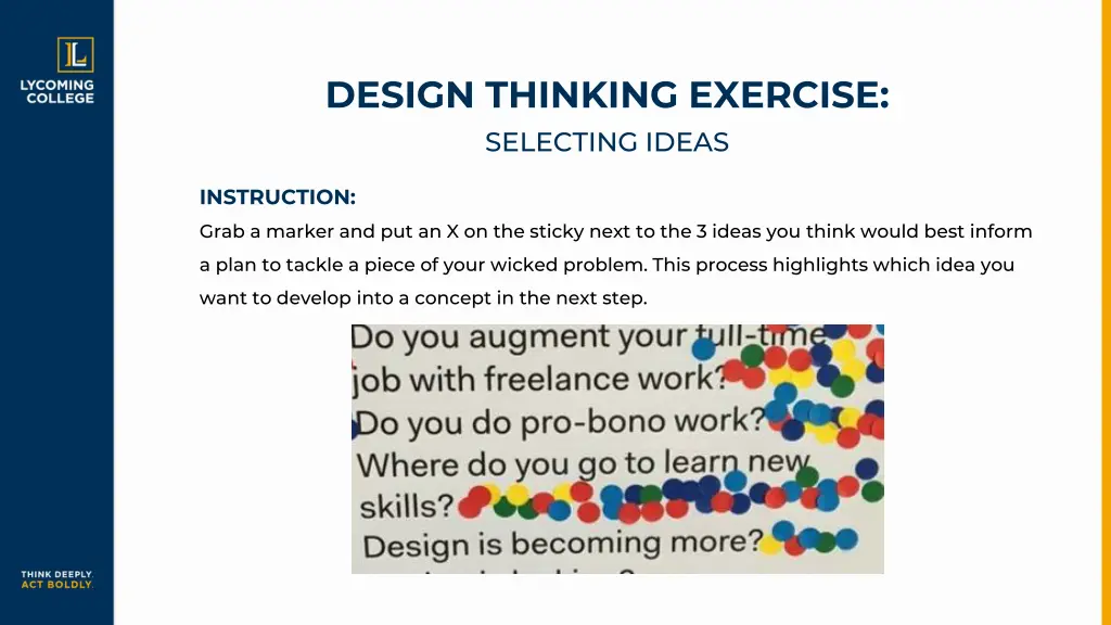 design thinking exercise selecting ideas