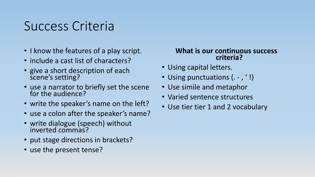 success criteria