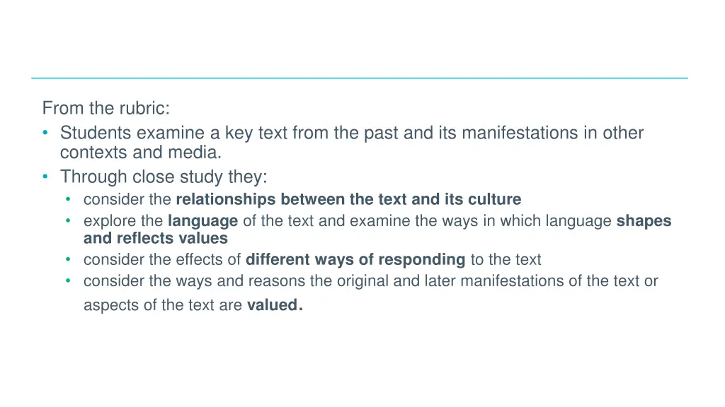 from the rubric students examine a key text from