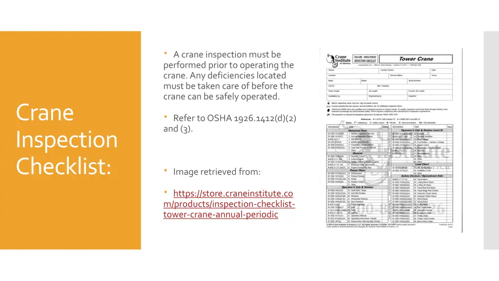 a crane inspection must be performed prior