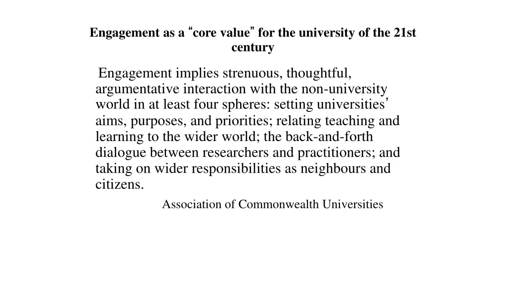 engagement as a core value for the university