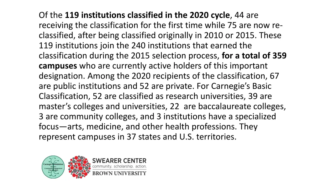 of the 119 institutions classified in the 2020