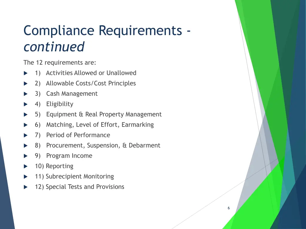 compliance requirements continued