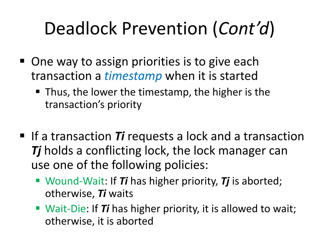 deadlock prevention cont d