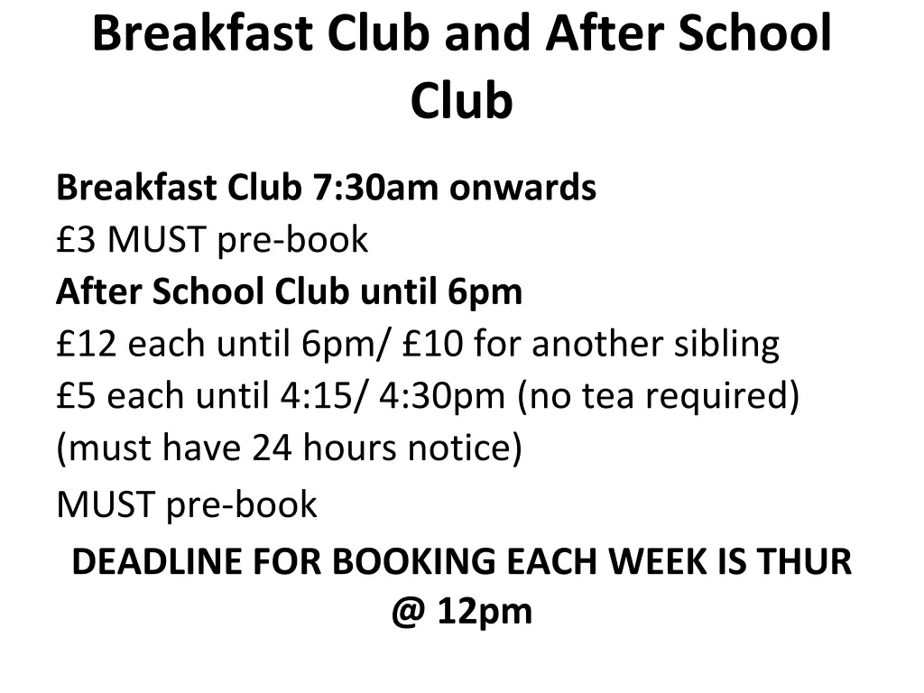 breakfast club and after school club