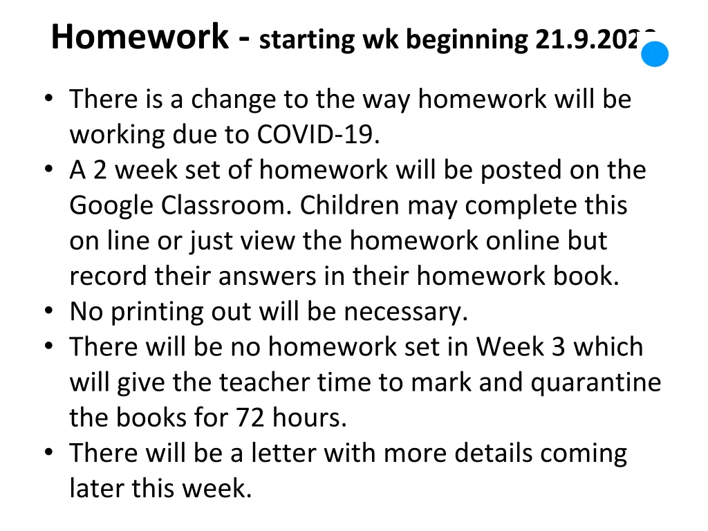 homework starting wk beginning 21 9 2020