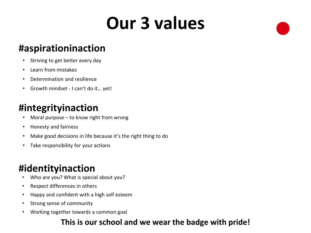 our 3 values