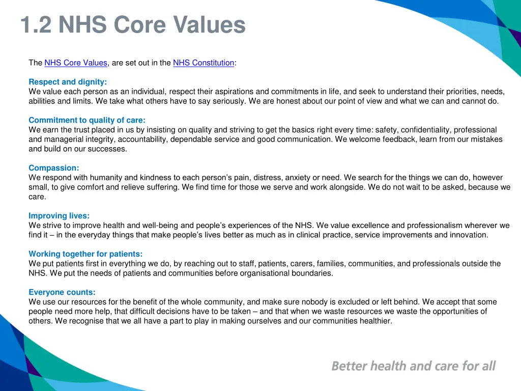 1 2 nhs core values